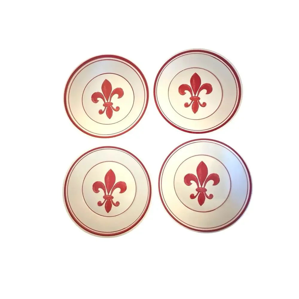 Williams Sonoma Fleur De Lis Red Earthenware Luncheon 9
